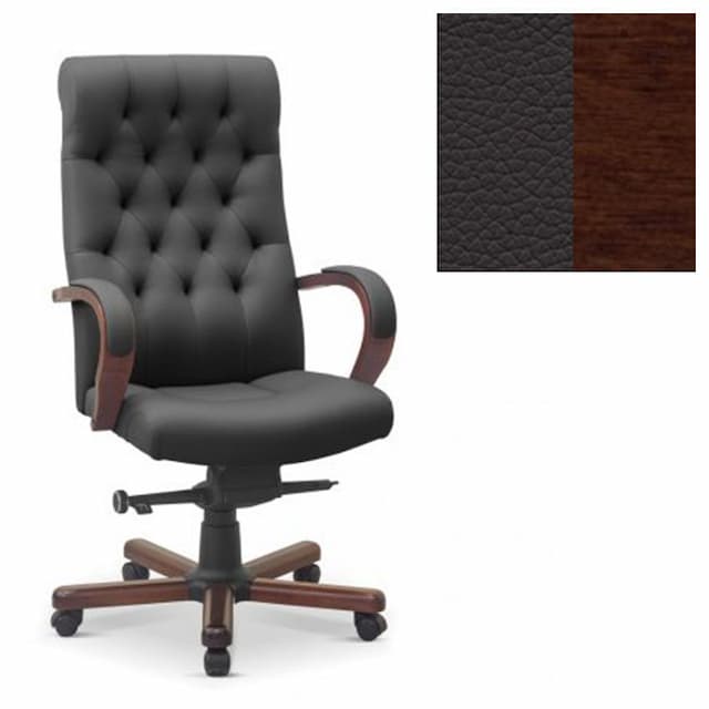 Кресло руководителя Юнитекс Status натуральная кожа с компаньоном темно-коричневая/дерево-орех гамильтон