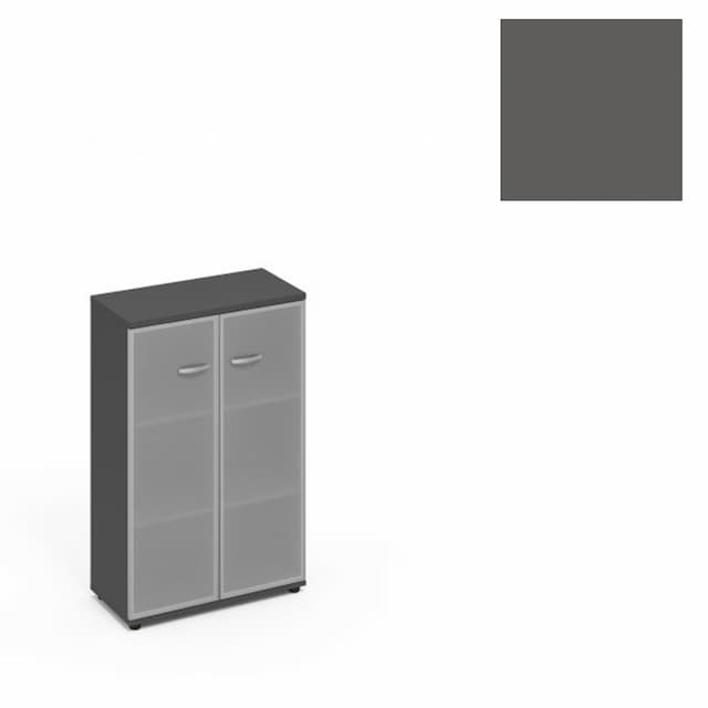 Шкаф средний со стеклом в алюминиевой рамке Юнитекс (78x36.4x119.4) А4 9367 АР антрацит премиум