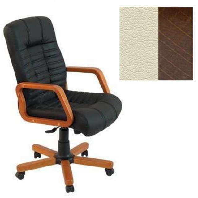 Кресло Юнитекс Атлант HW экокожа премиум светло-бежевая CN1112/дерево-орех