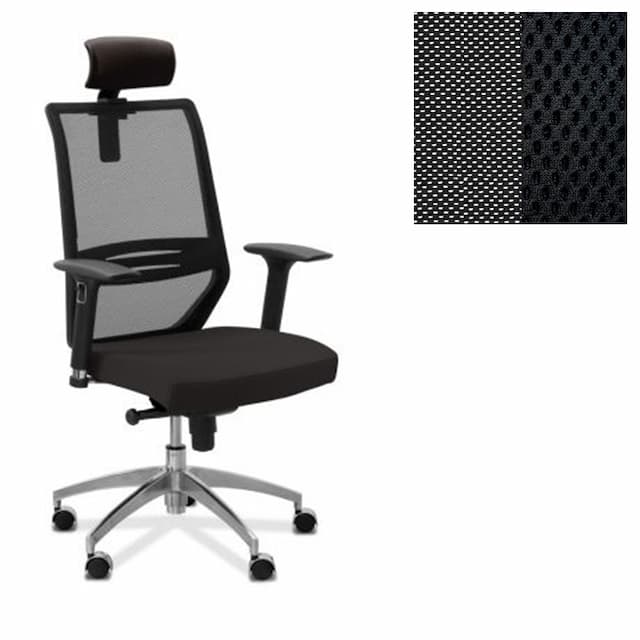 Кресло руководителя Юнитекс Aero lux с подголовником сетка/ткань TW черная