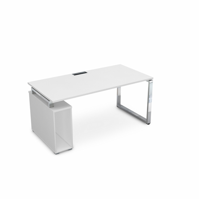 Стол с тумбой под системный блок АЛСАВ Gloss line НССБ-О.985 белый премиум/металл глянец
